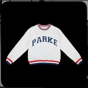 Parker White Pullover Sweatshirt with Navy and Red Trim